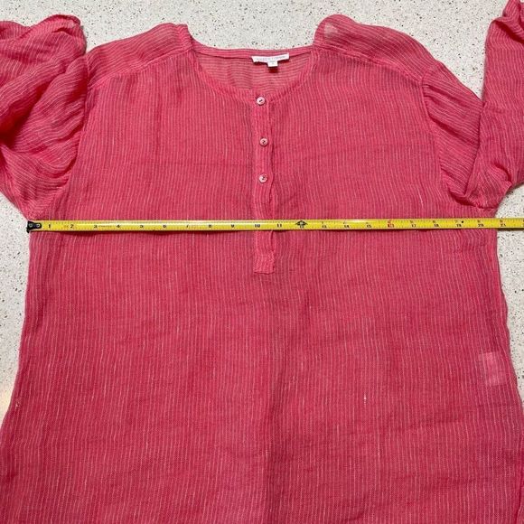 Eileen Fisher Linen Popover Top Womens Size Small Coral Pink Striped - Picture 10 of 12